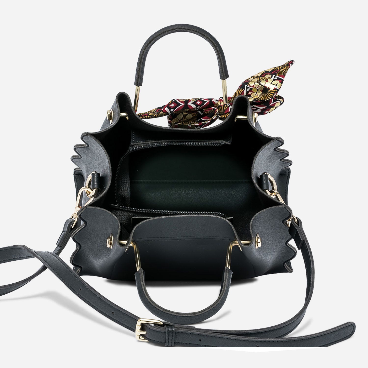 Sac à main noir à ruban imprimé