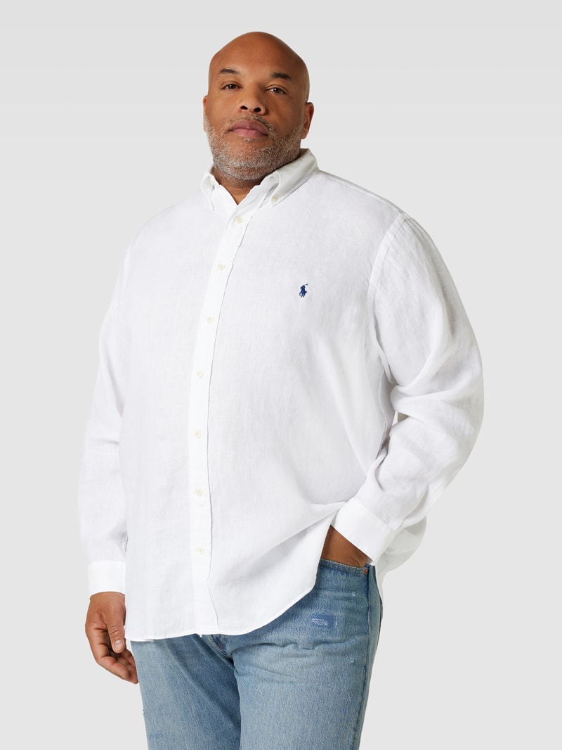 PLUS SIZE Leinenhemd mit Logo-Stitching in weiß