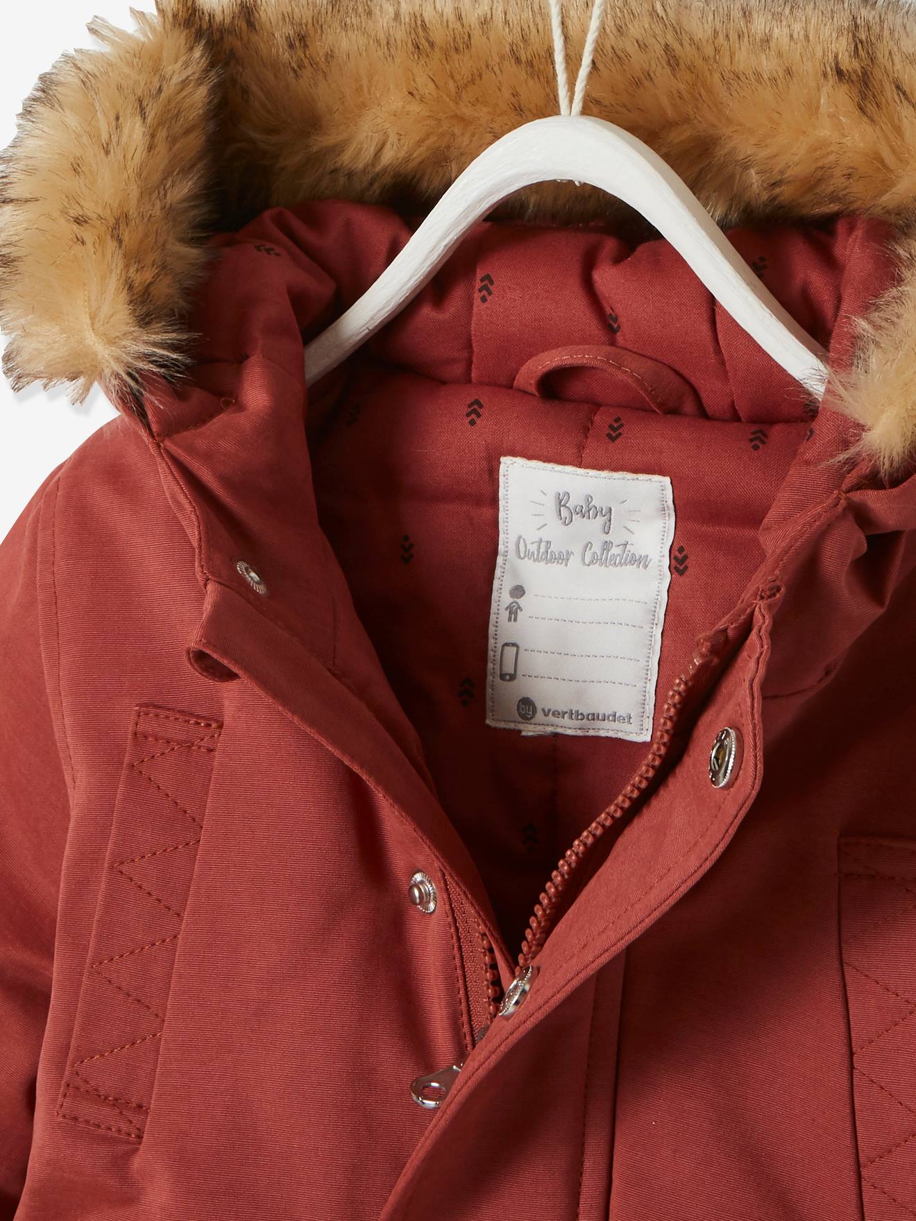 Parka à capuche bébé garçon terracotta