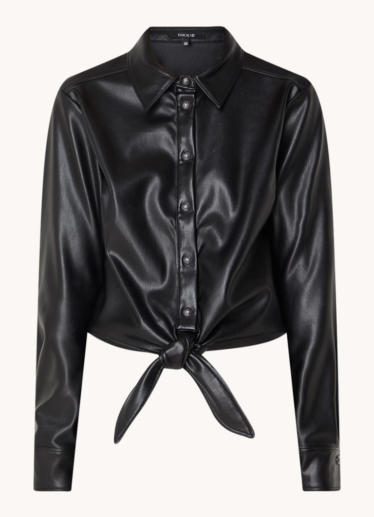 NIKKIE  Antique blouse van imitatieleer met gestrikt detail