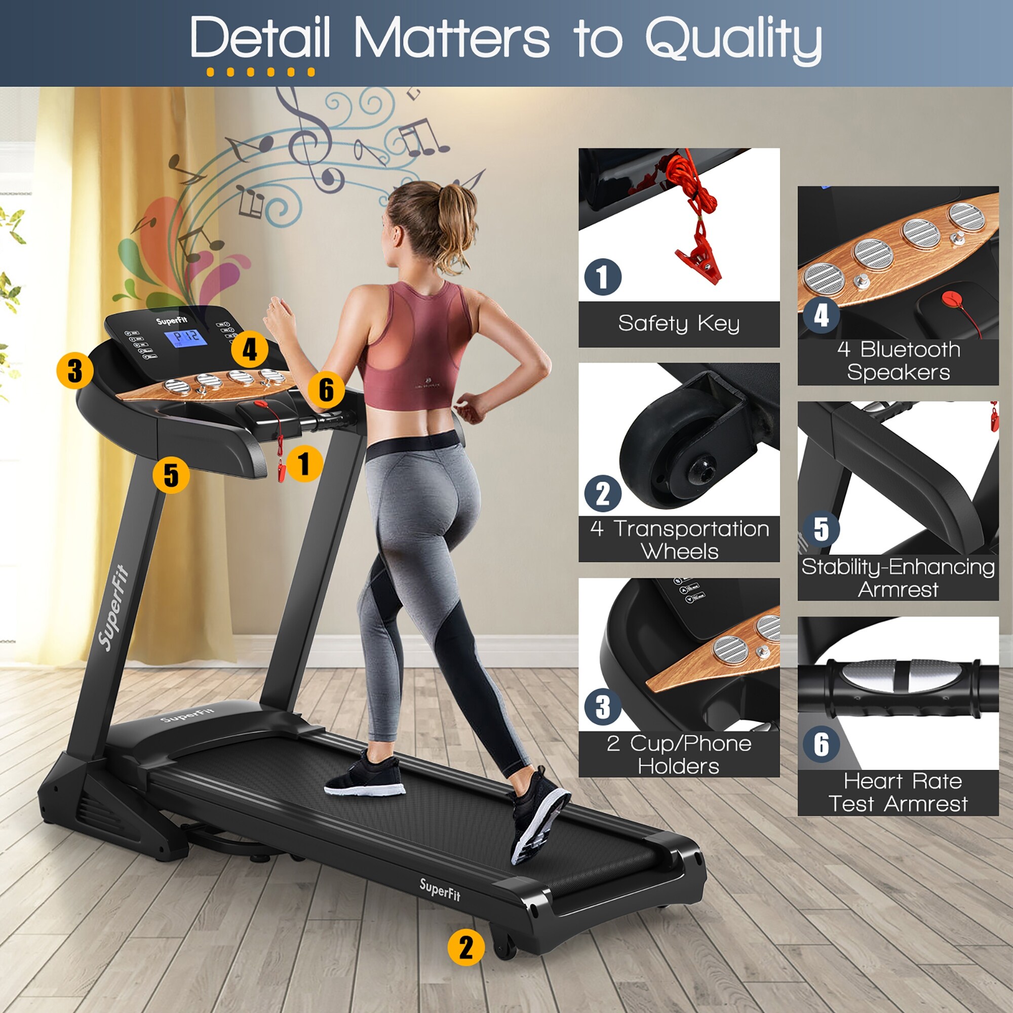 Superfit 3.75HP Electric Folding Treadmill W/Auto Incline 12 Program - See details