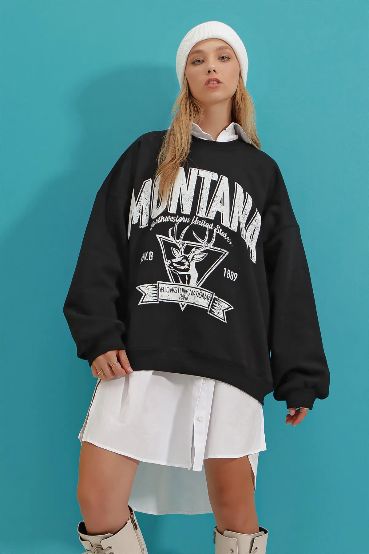 Trend Alaçatı Stili  Sweatshirt - Schwarz - Oversized