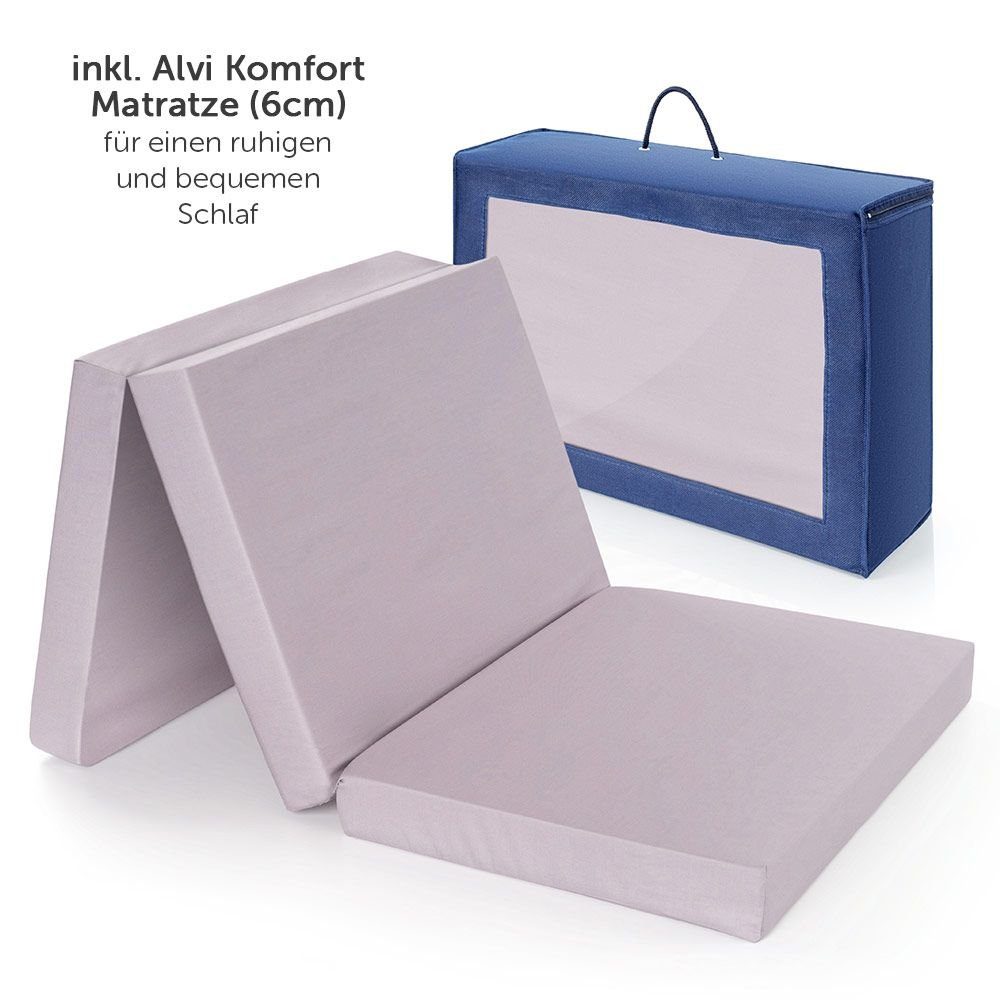 Hauck Baby-Reisebett Dream'n Play Plus - Grey, 3-tlg., Kinderreisebett mit Reisebett Matratze, Moskitonetz Tasche & Einstieg