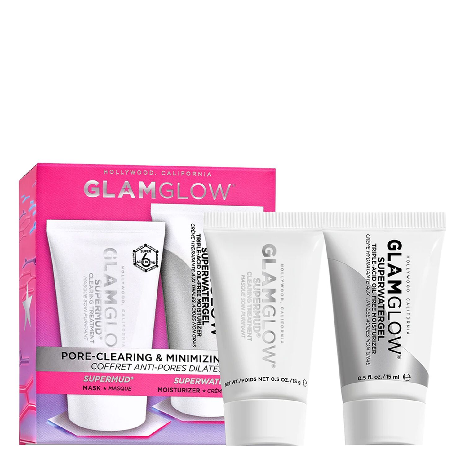 Glamglow Pore-Clearing & Minimizing Coffret Masque SuperMud 15g + Crème SuperWaterGel 15 ml