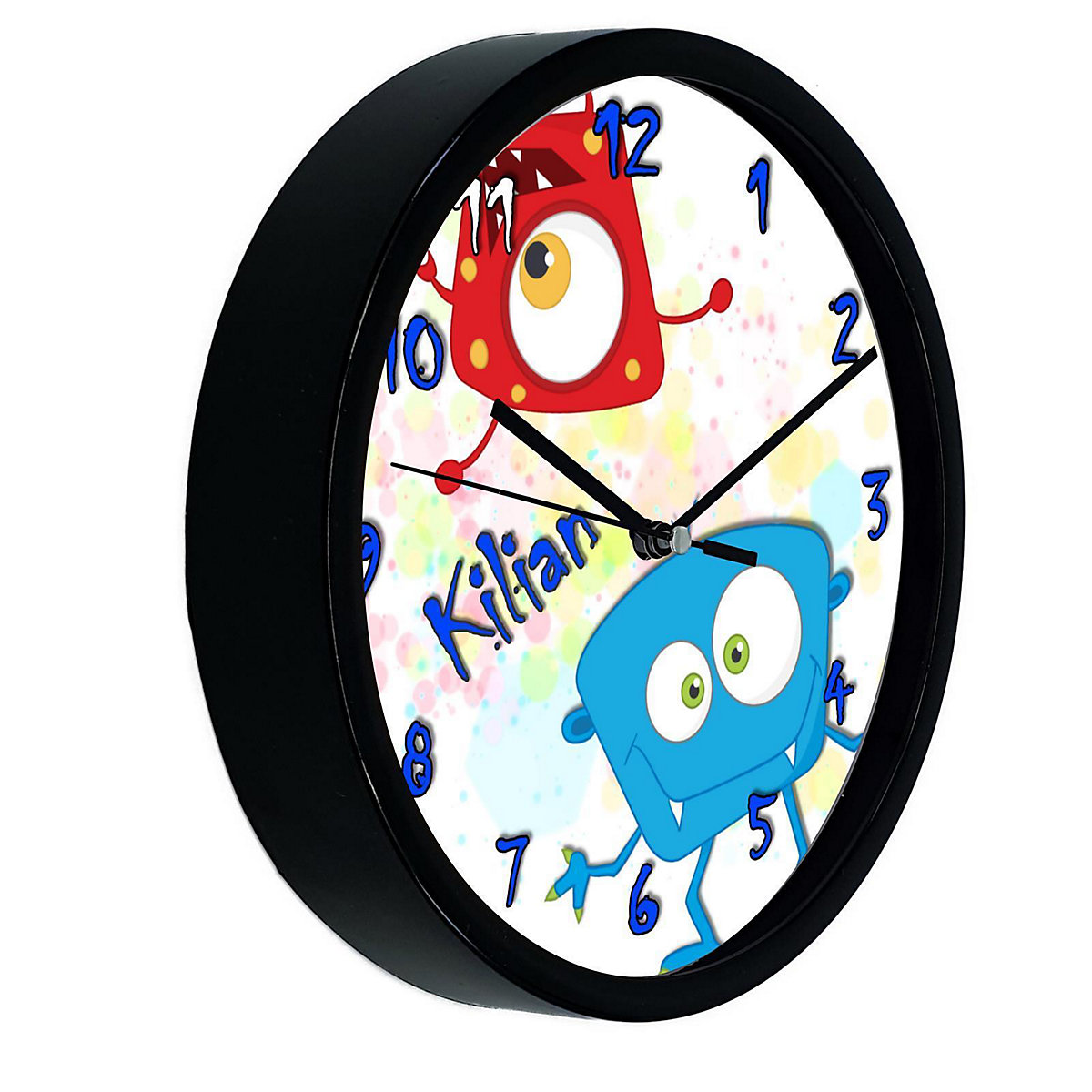 Kinder Wanduhr personalisiert mit Name Monster Farbkleks