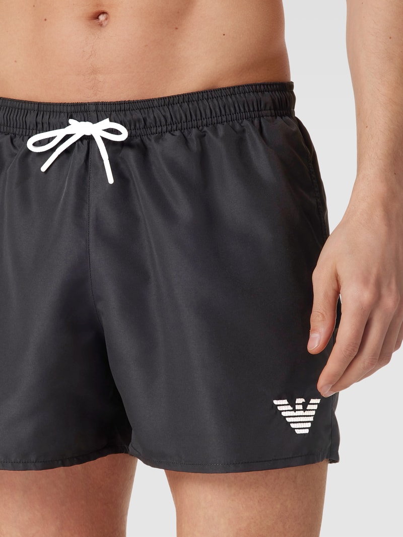 Badehose mit Label-Stitching Modell 'ESSENTIAL' in schwarz