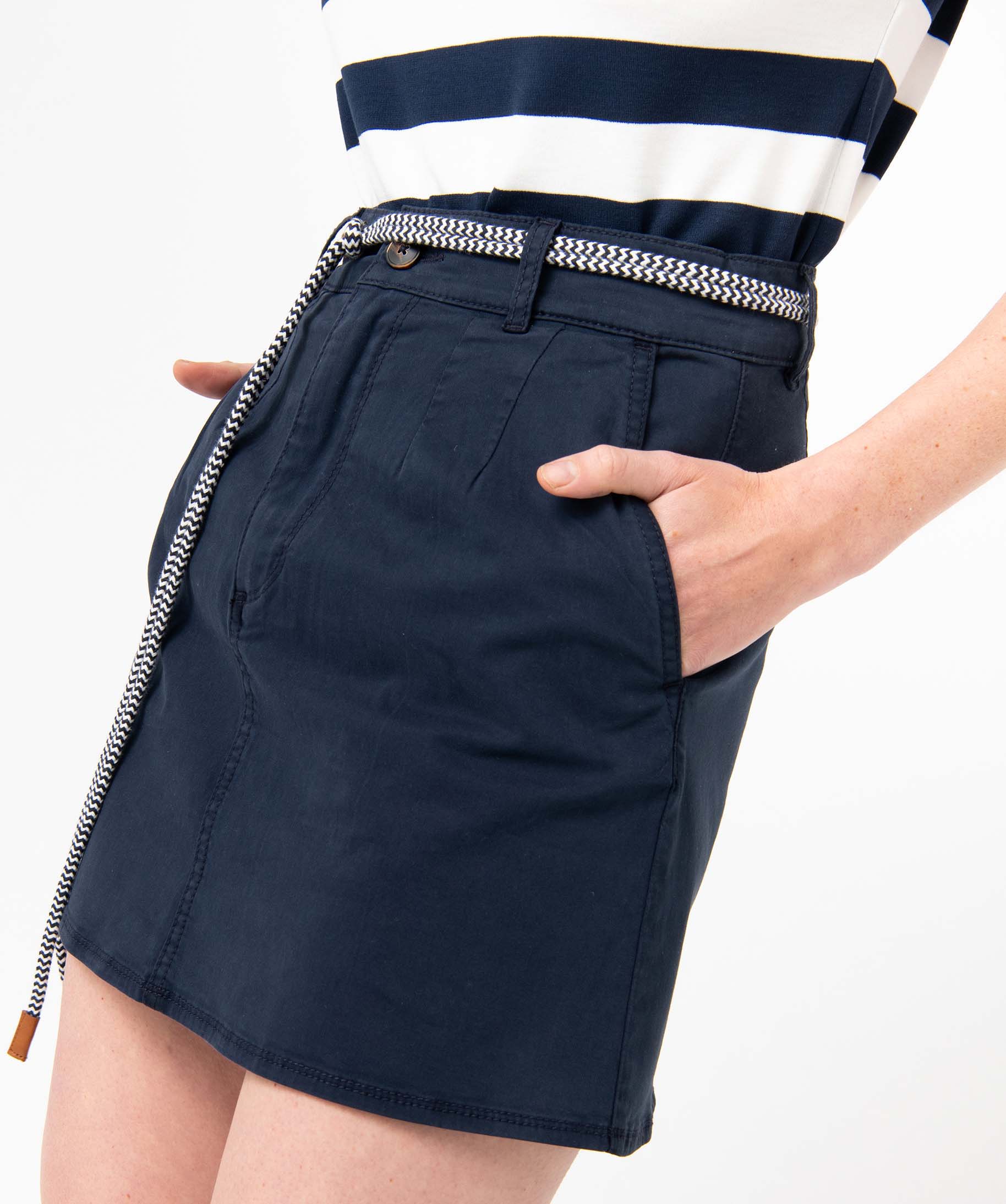 Jupe femme en coton stretch avec ceinture cordelette bleu | GEMO