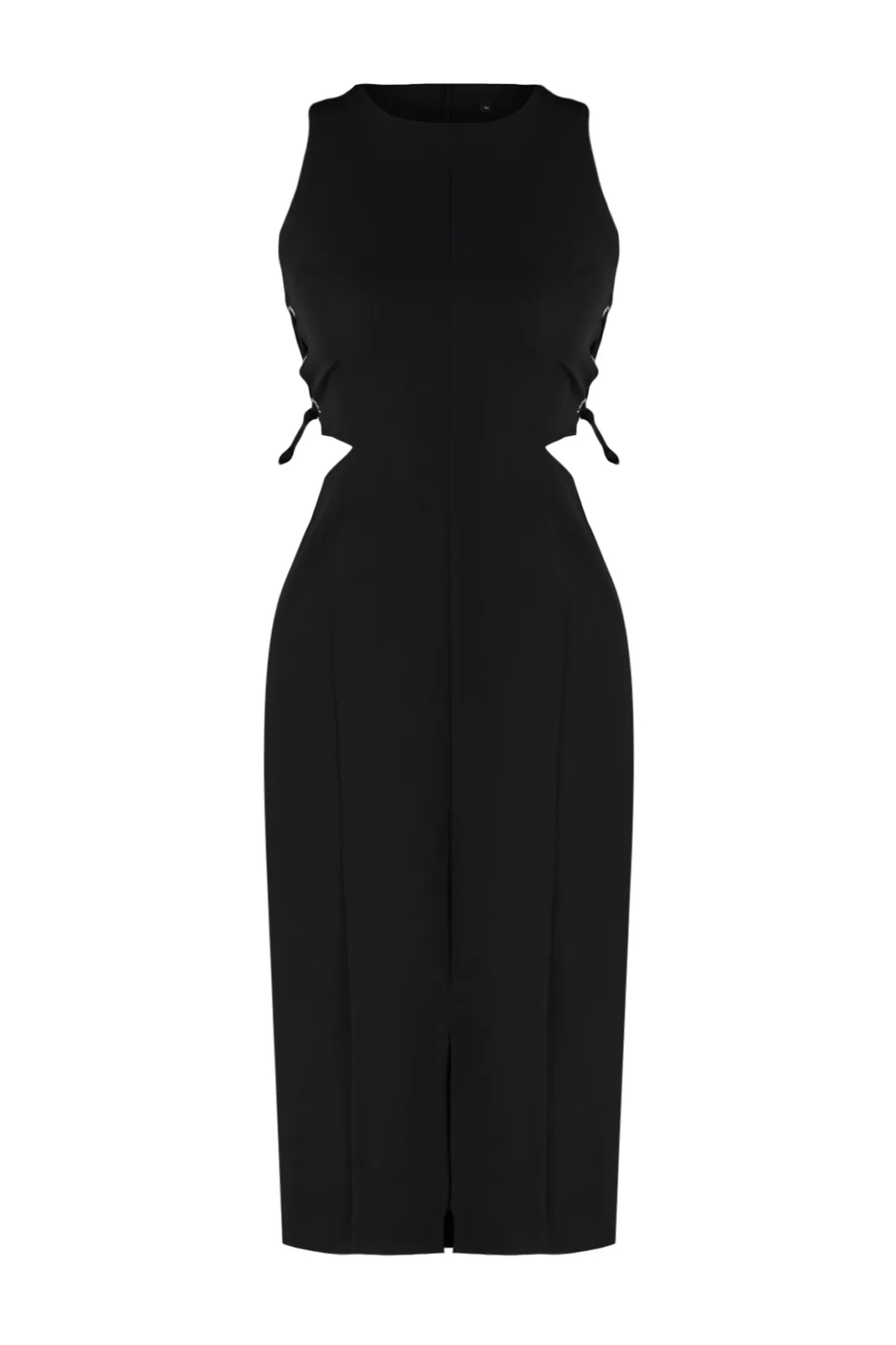 Trendyol Collection  Schwarzes, detailliertes, ärmelloses, tailliertes Midi-Webkleid mit Ausschnitten TWOSS23EL02043