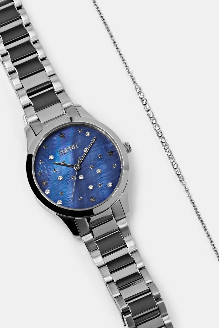 Uhren-Set aus Edelstahl mit Zirkoniasteinen