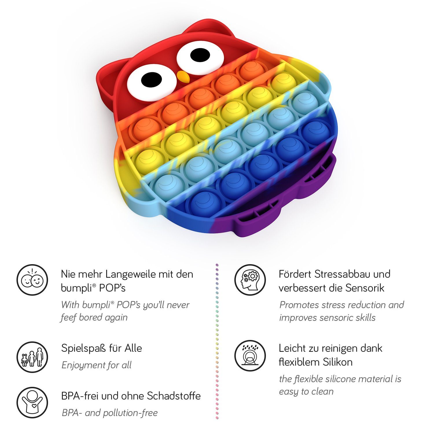 bumpli® Lernspielzeug POP IT Fidget Anti Stress Spielzeug, Montessori Sensorisches Spielzeug, BPA - frei, Robust & einfach zu reinigen