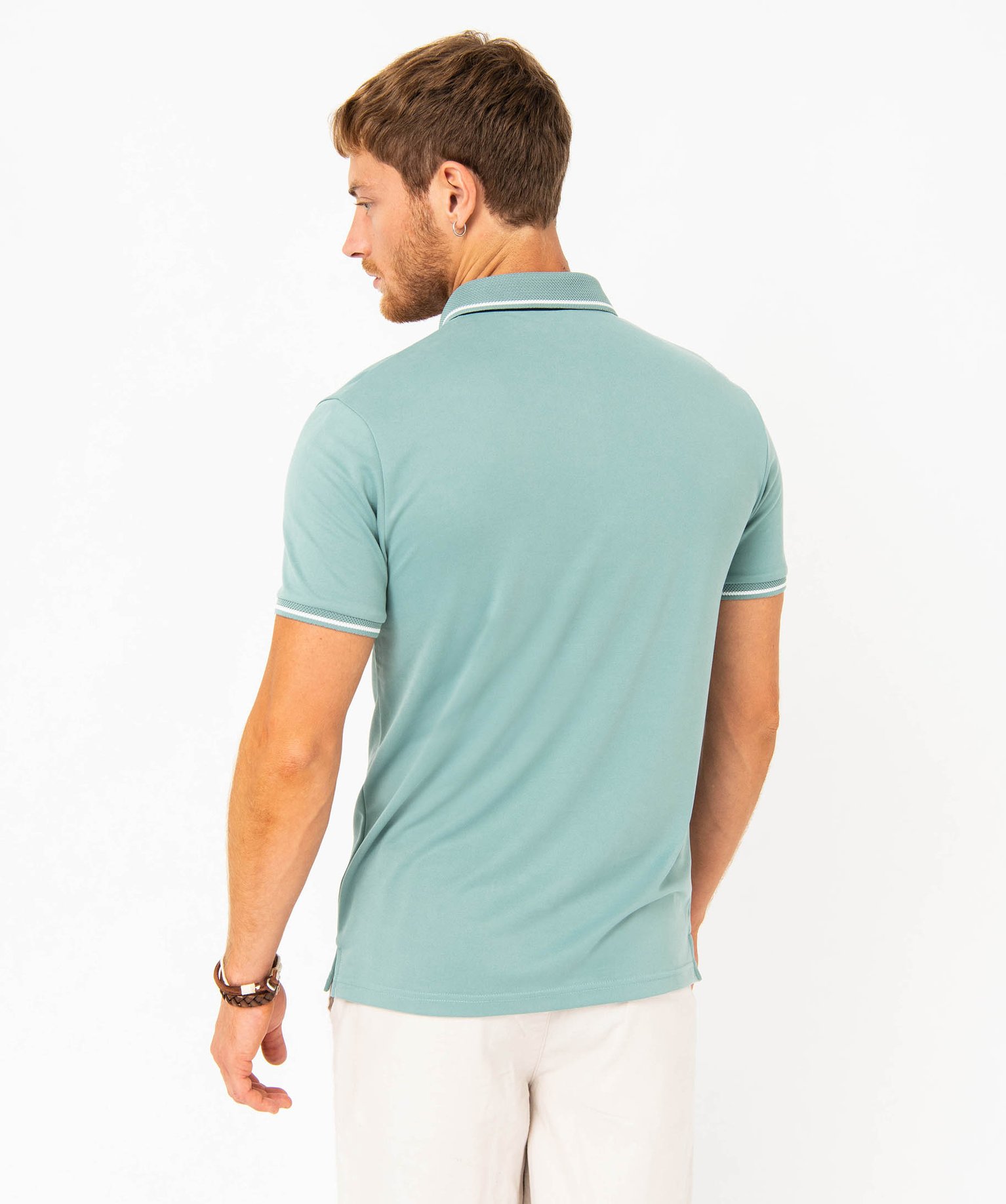 Polo à manches courtes en maille extensible homme vert | GEMO