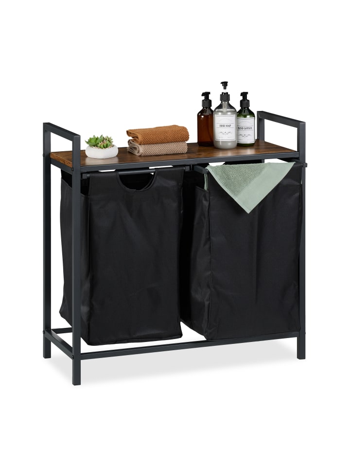 relaxdays Wäschekorbregal in Schwarz/ Braun - (B)73 x (H)72 x (T)33 cm günstig kaufen onesize