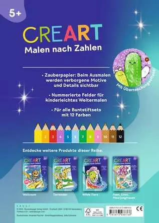 CreArt Malen nach Zahlen ab 5, Zauberpapier: Kawaii Süße Freunde