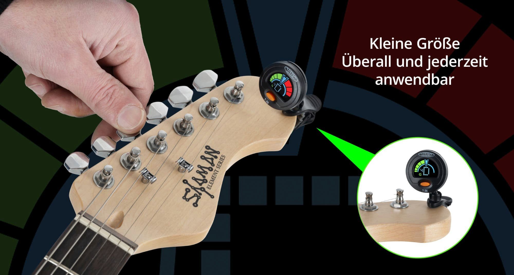 Classic Cantabile Stimmgerät T-36 Mini-Multi-Color Clip Tuner, (inkl. Knopfbatterie, 2-tlg), mit 5 Stimmmodi - geeignet für Gitarre, Bass, Ukulele & Violine