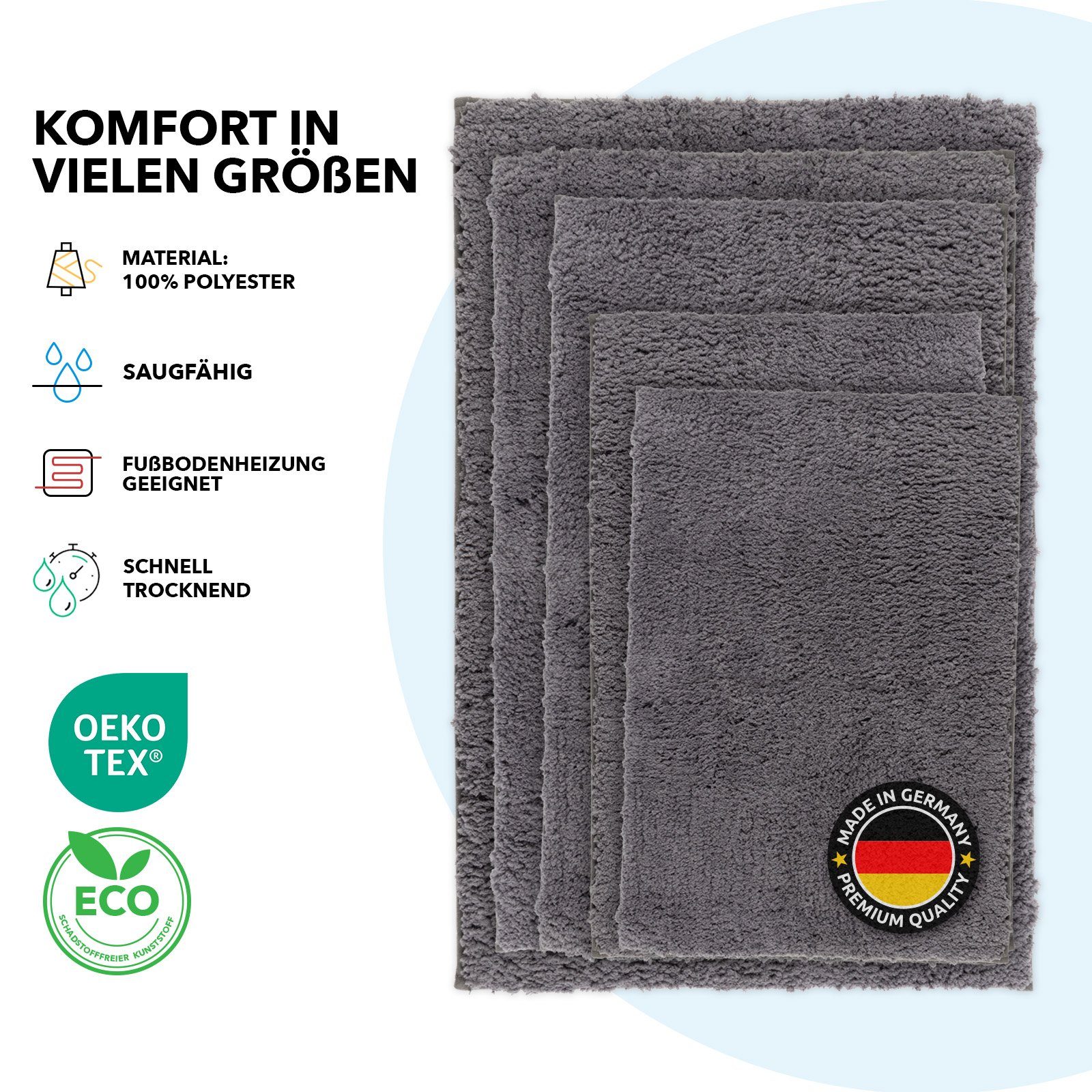 Badematte Sky Floordirekt, rutschhemmend, Pflegeleicht, Polyester, dichter Hochflor