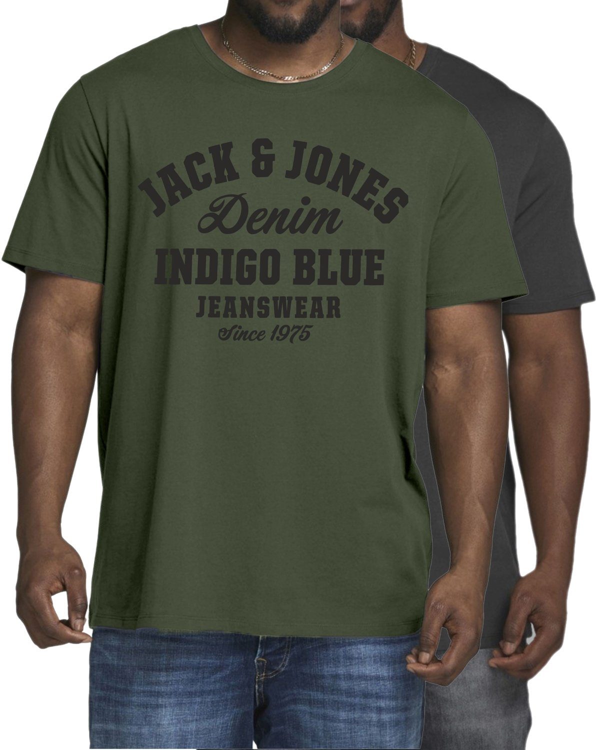 Jack & Jones Print-Shirt (2er-Pack) in Unifarben, aus Baumwolle