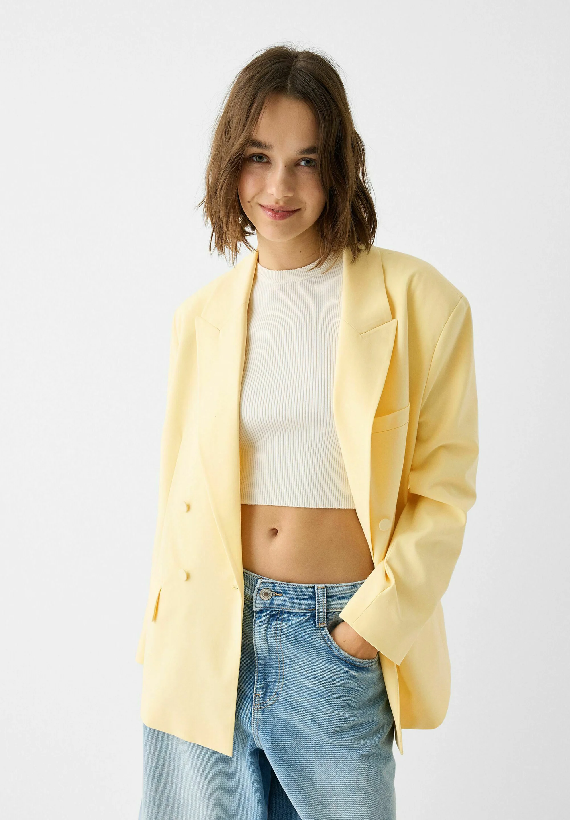 Bershka CRUZADO CON BOTONES - Abrigo corto