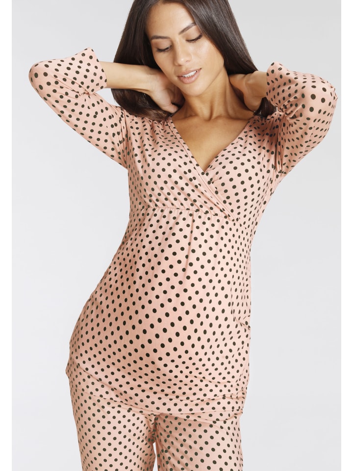 LASCANA Umstandspyjama in beige schwarz gepunktet günstig kaufen 32/34