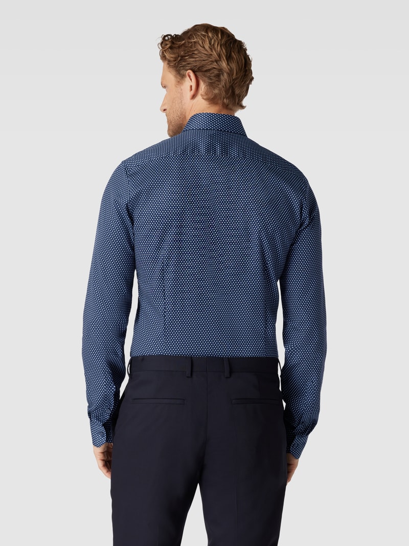Super Slim Business-Hemd mit Allover-Muster Modell 'Nick' in marineblau