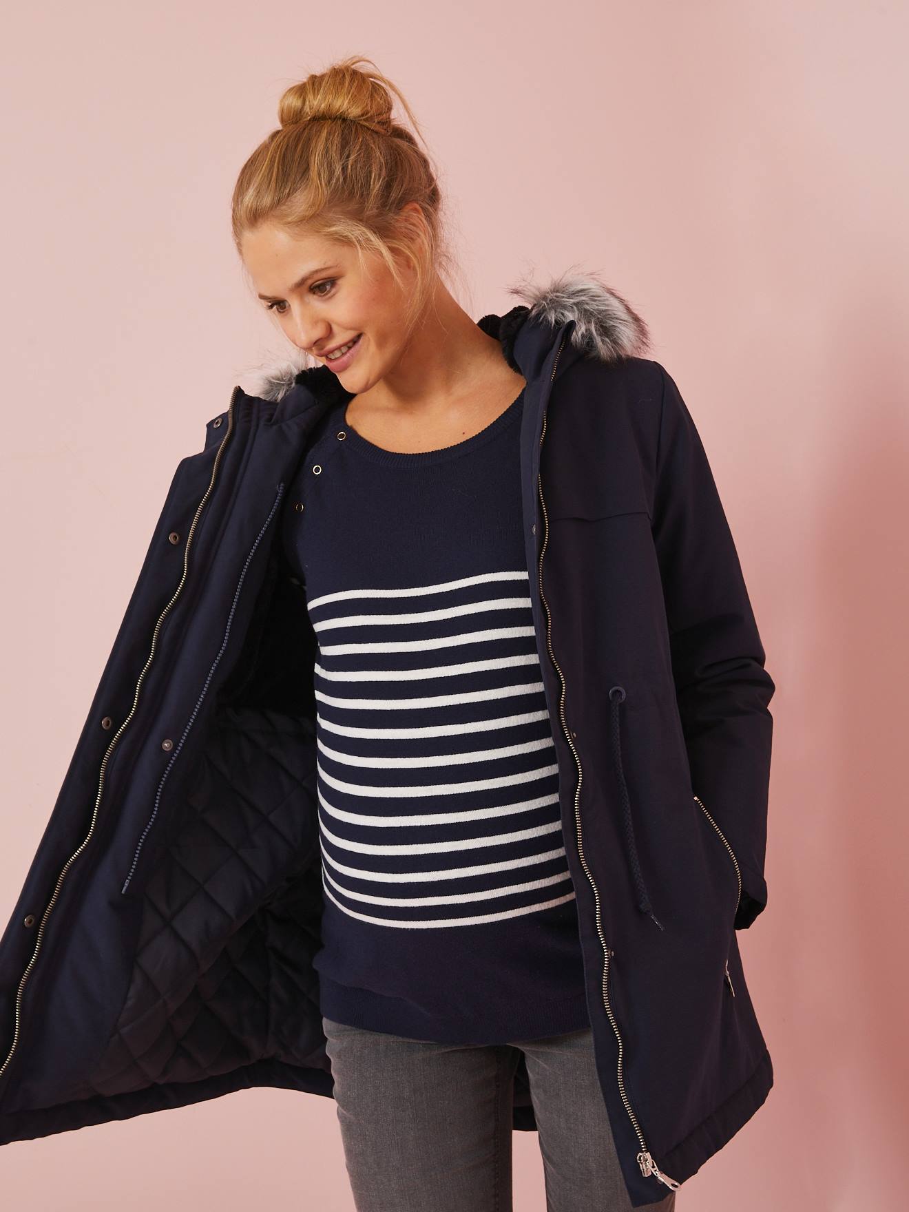 Parka évolutive grossesse et post-grossesse bleu encre