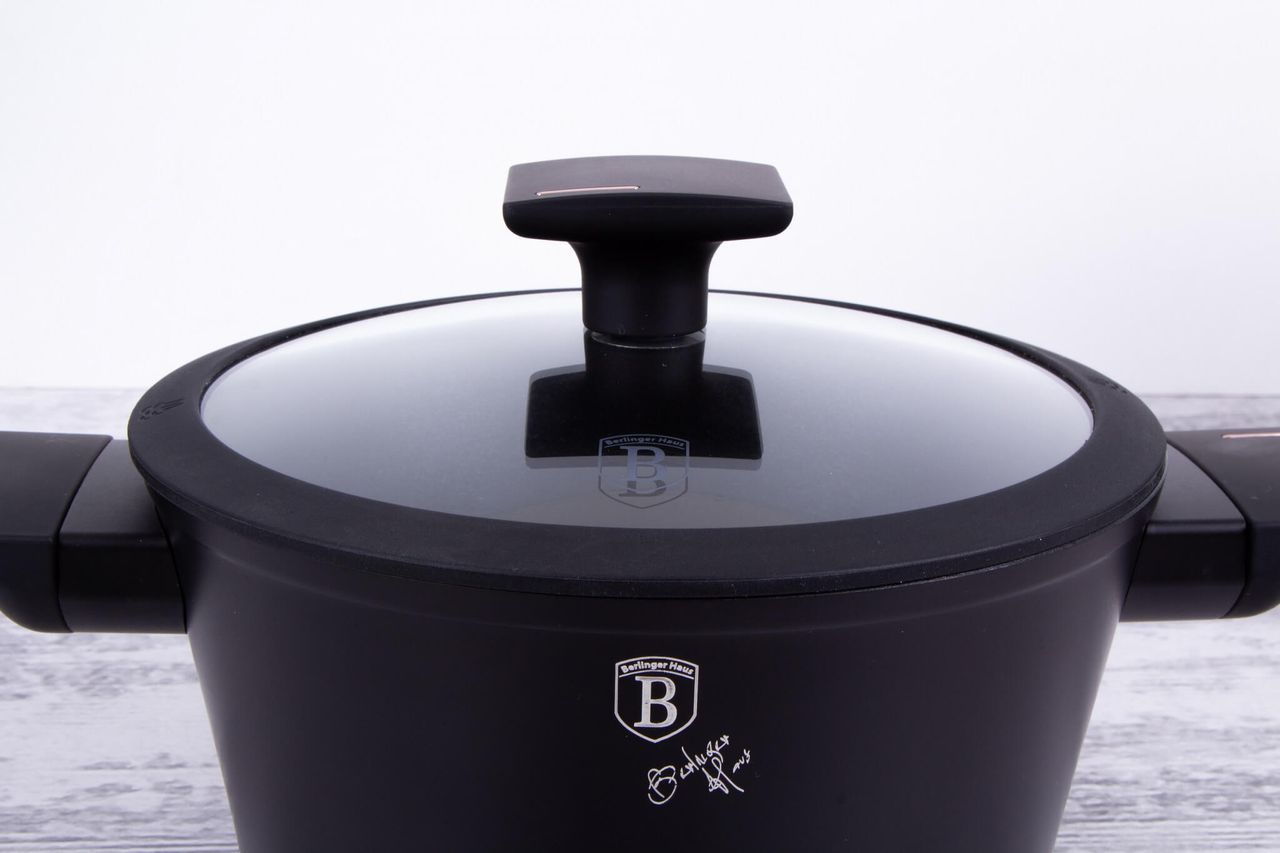 Berlinger Haus BH/7086 Monaco Collection Kasserolle in Schwarz mit Deckel Topf Durchmesser 20 cm