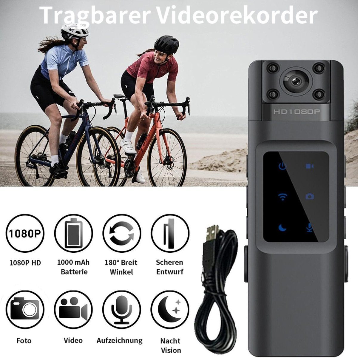 Yoyaxi Tragbarer digitaler Videorekorder mit WiFi-Unterstützung Dashcam (Infrarot-Nachtsicht und Weitwinkel für Polizei und Sicherheit)