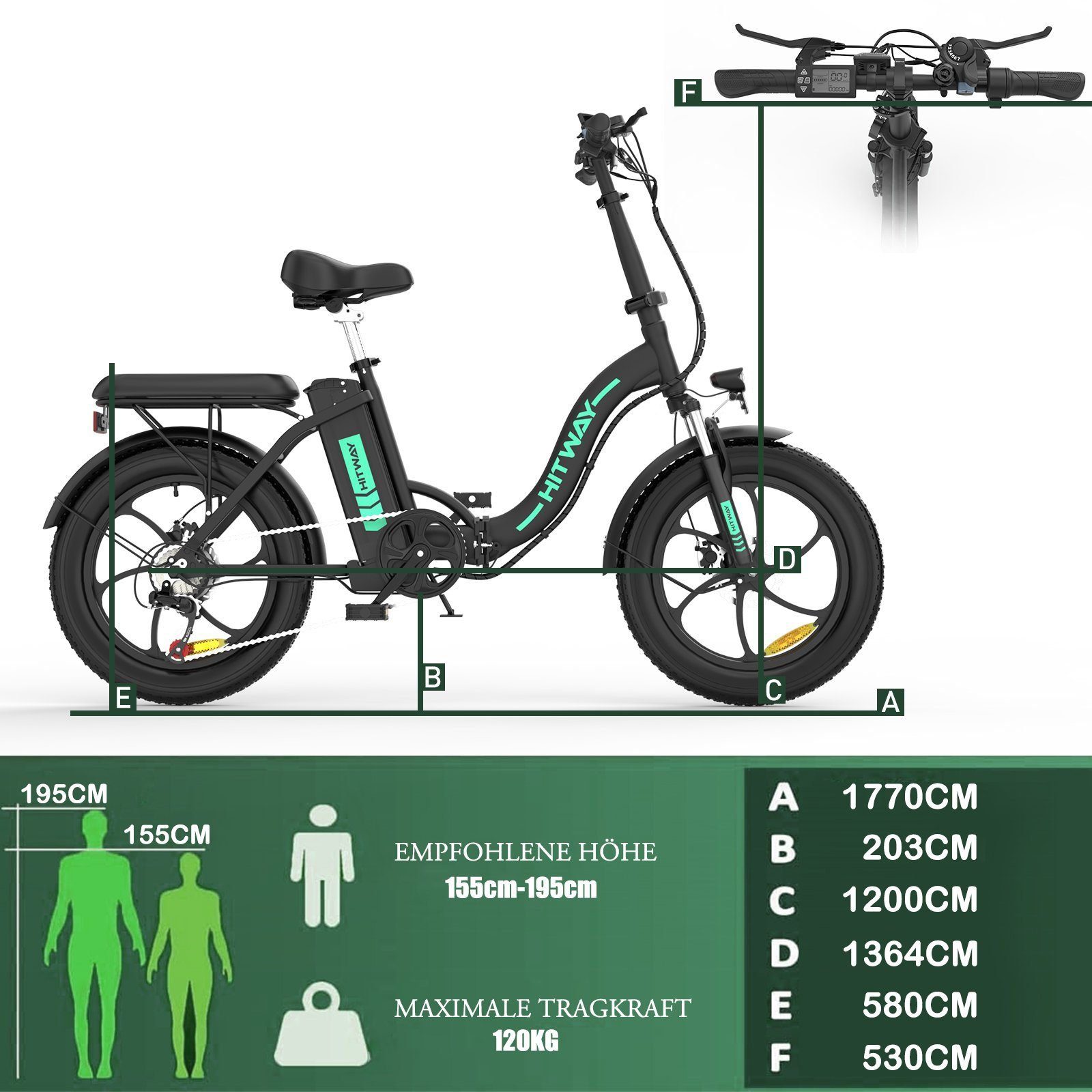 HITWAY E-Bike BK6S 20*3 Zoll Elektrofahrrad Fat Tire Damen Herren E-Cityrad, 7 Gang, Kettenschaltung, Heckmotor, Mit StVZO E-Mountainbike E-fahrrad klapprad Bis zu 90km