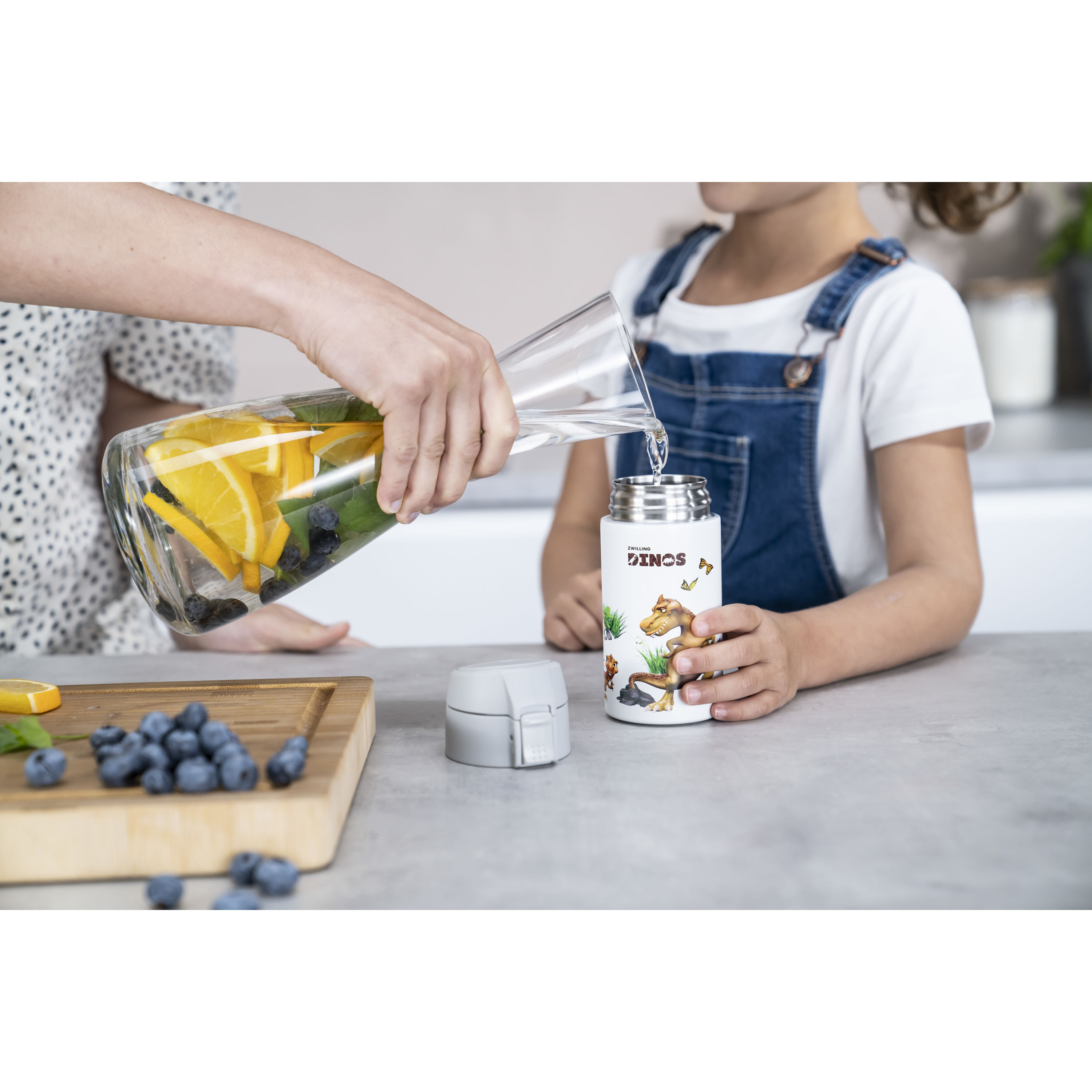 Trinkflasche DINOS, 350 ml, Edelstahl, Weiß-grau
