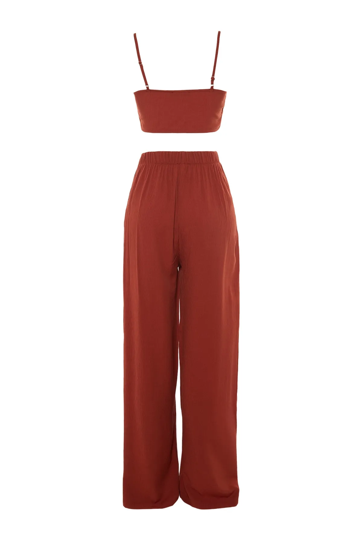 Trendyol Collection  Brauner gewebter Blusen-Hosenanzug mit Krawatte TBESS22AU0108