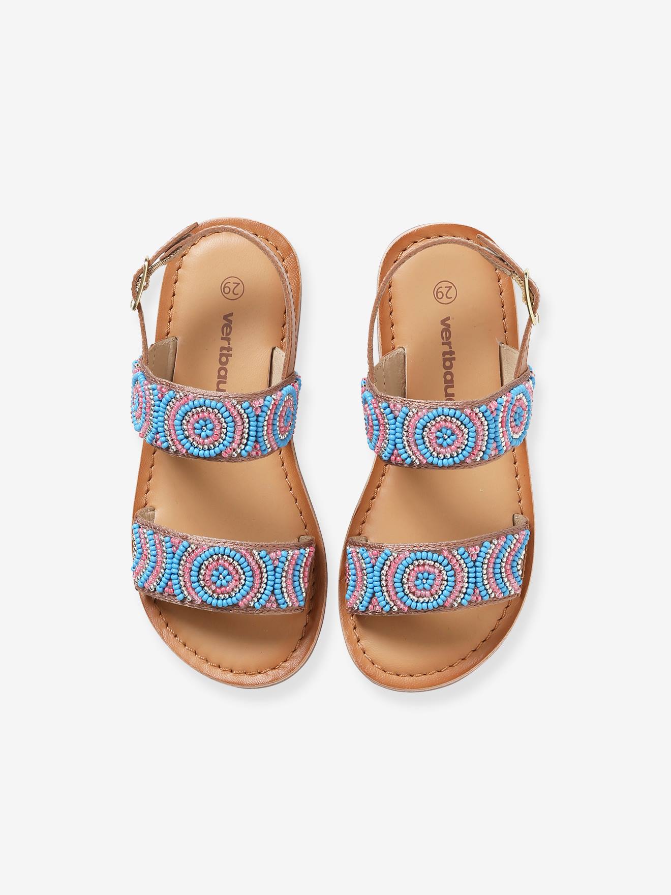 Vertbaudet Mädchen Sandalen mit Perlenmuster - braun/blau