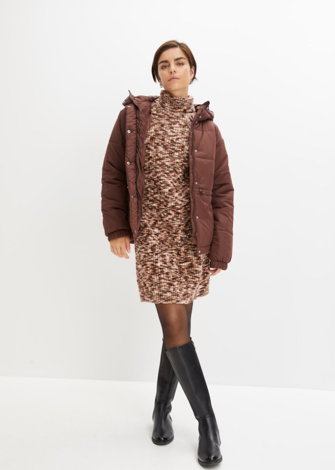 Verkürzte Steppjacke mit Kapuze und Taillenregulierung
