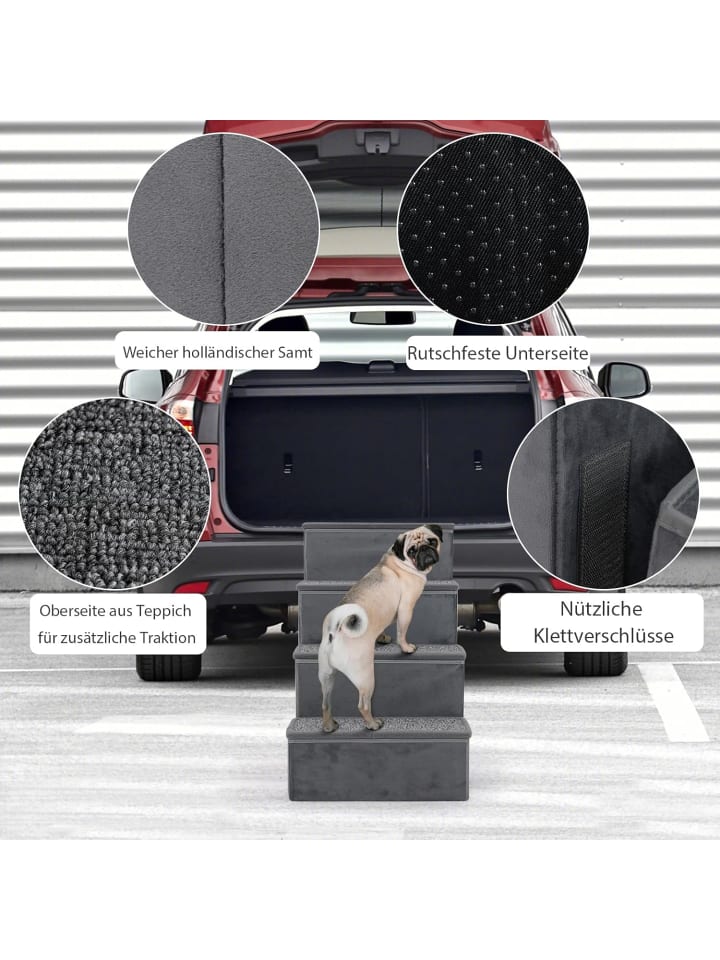 COSTWAY Hundetreppe 4 Stufen Faltbar mit Stauraum in Grau günstig kaufen onesize