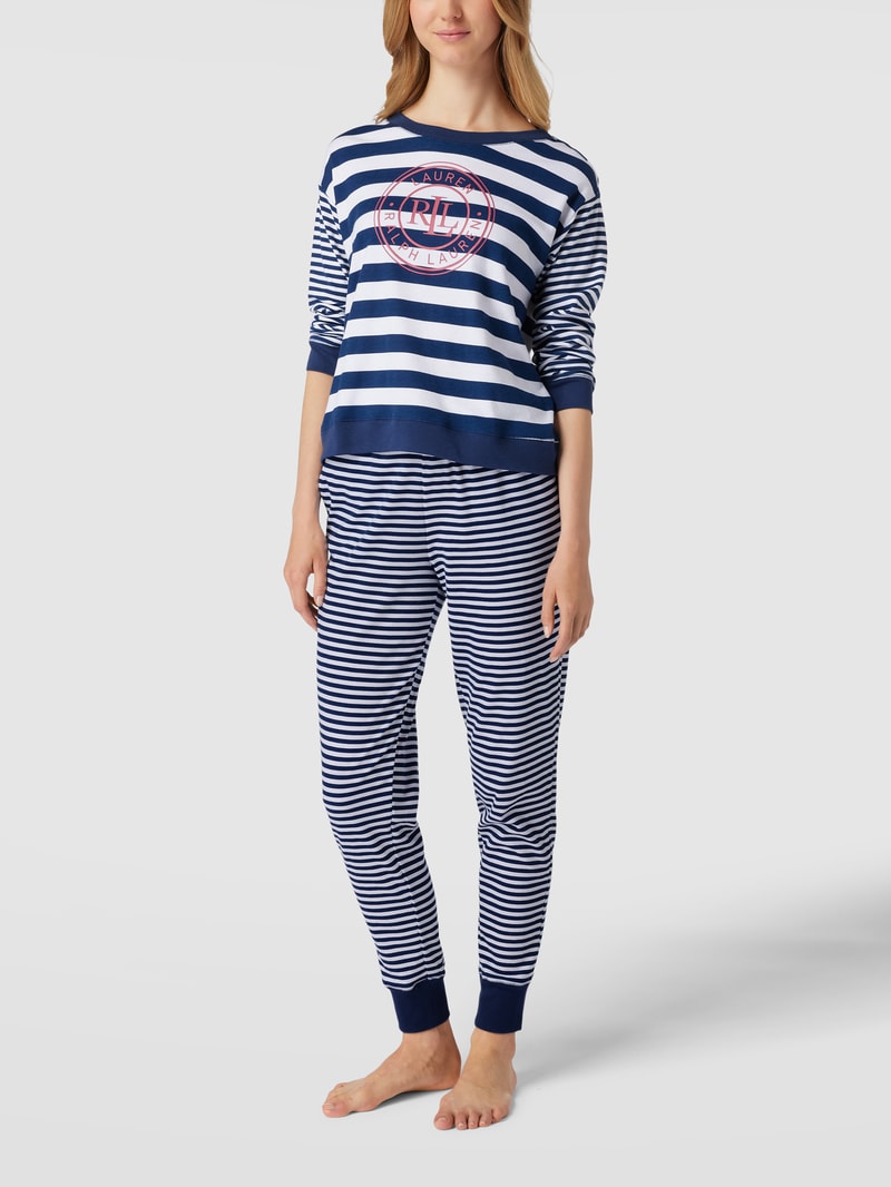 Pyjama mit Label-Print in marineblau