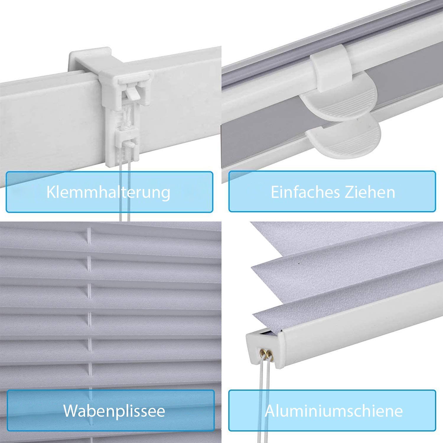 Plissee Plissee ohne Bohren lichtdurchlässig Rollo Faltrollo Hellgrau, Sekey, Klemmfix, Faltenstore Klemmfix Lichtschutz und Sichtschutz inkl Klemmträger