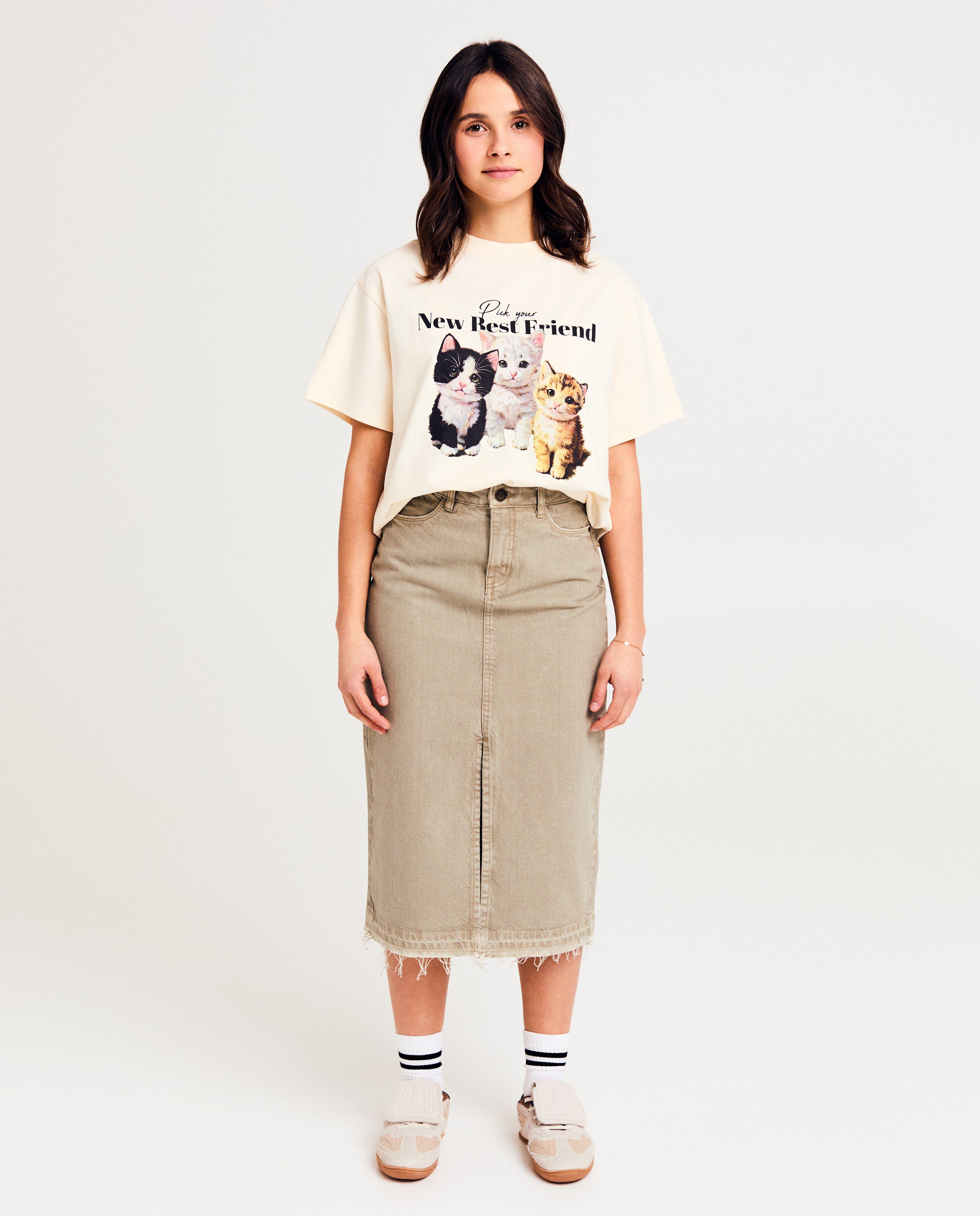 Tricou Groggy cu imprimeu de pisicuțe bej deschis