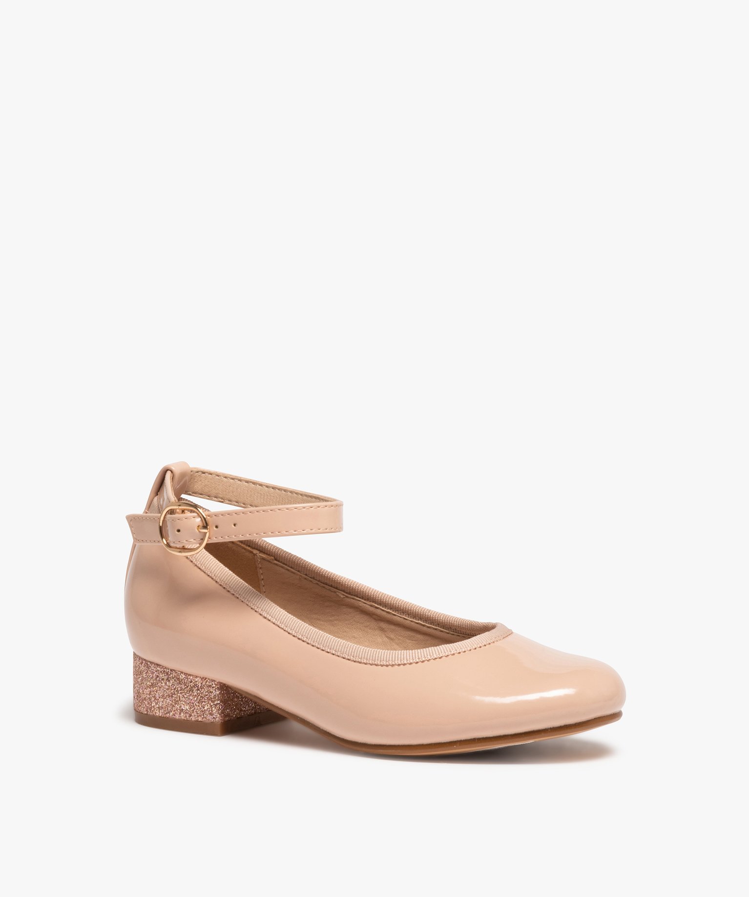 Ballerines fille vernies à talon pailleté et bride de chev... beige | GEMO