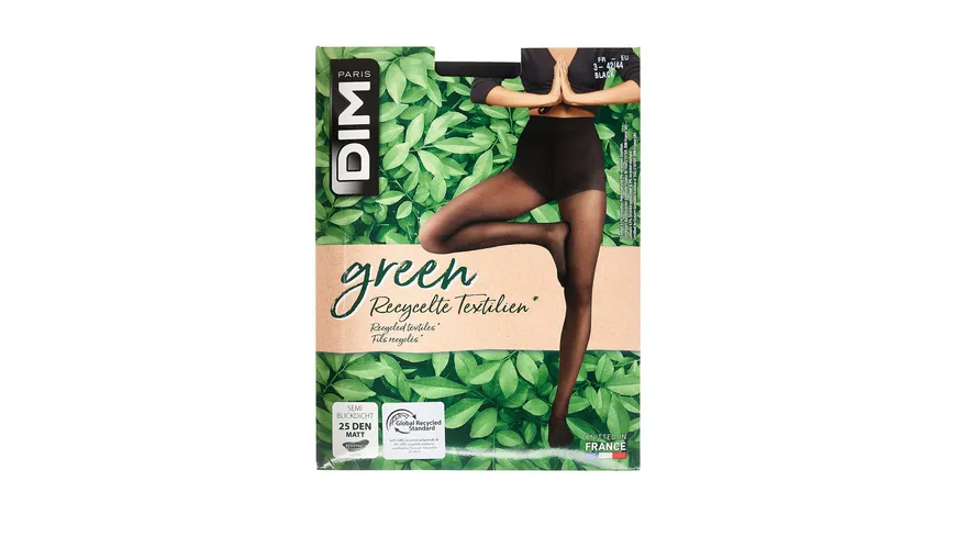DIM Damen Feinstrumpfhose aus reycelten Garn Green 25 DEN noir