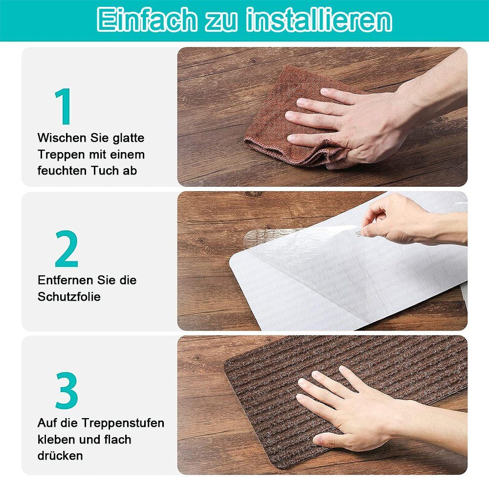 Stufenmatte 15 Stück Stufenmatten, 76 cm x 20 cm, rutschfeste Stufenmatten, NUODWELL