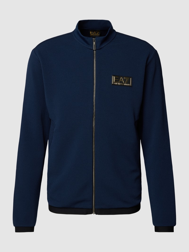 Sweatjacke mit Label-Applikation in marineblau