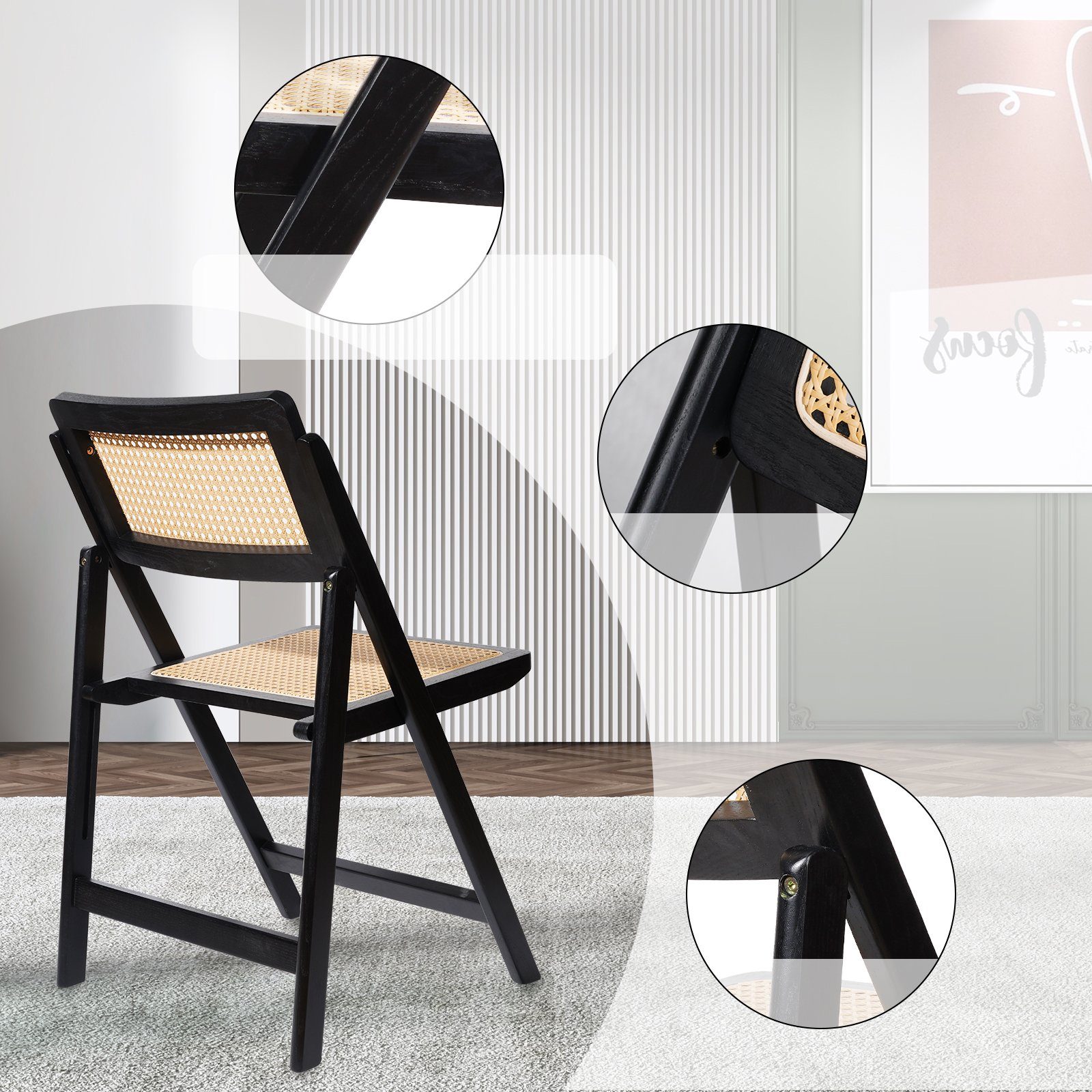 LIM HOME Klappstuhl TB000 (Packung, 1 St), Gestell aus Massivholz, Sitzfläche aus Rattan