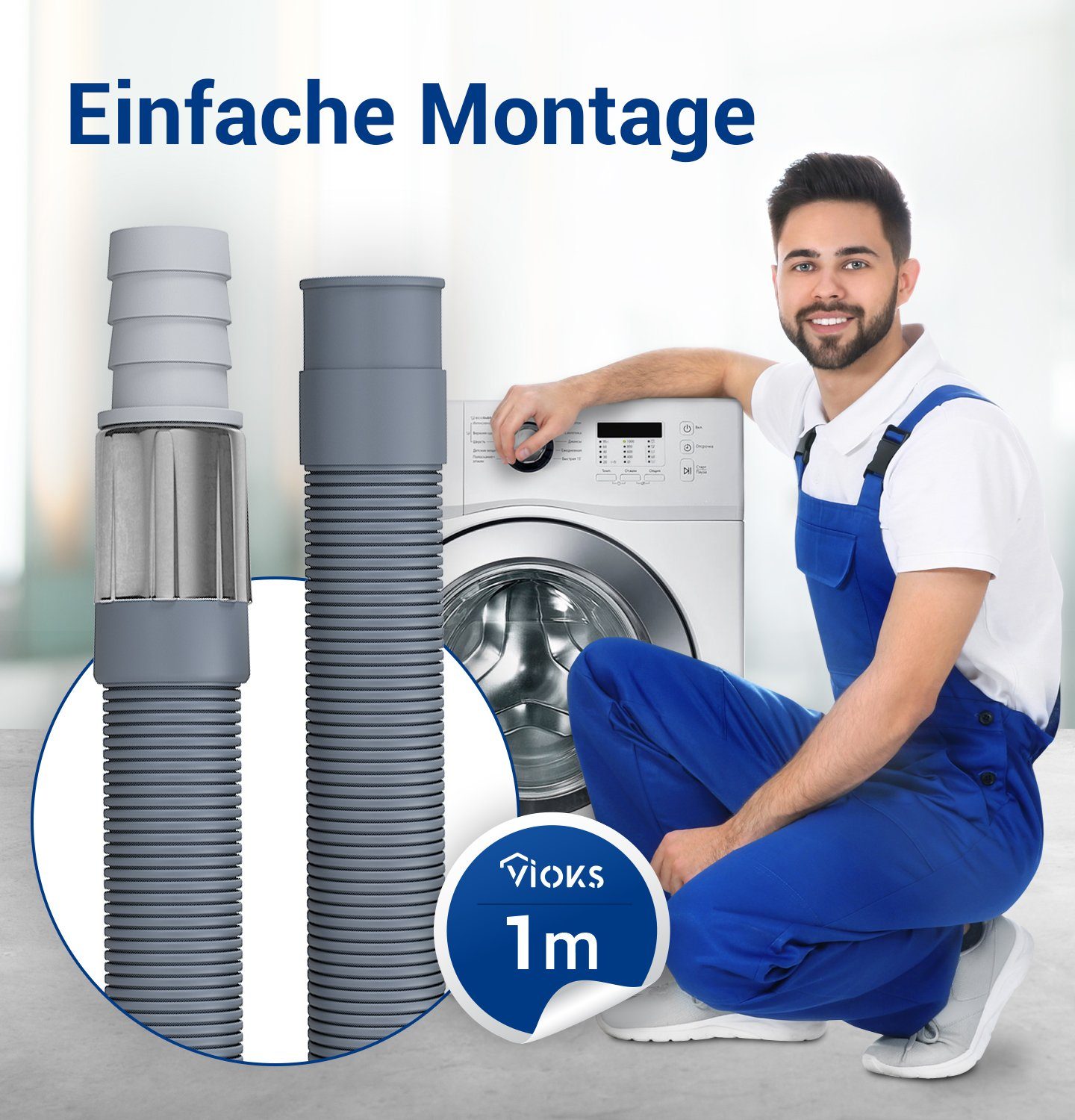 VIOKS Ablaufschlauch Ablaufschlauchverlängerung Ø19 mm, Zubehör für Geschirrspüler, Waschmaschine, 1,5 m, universal