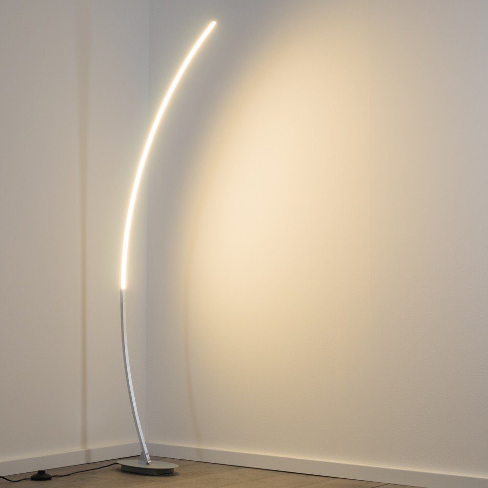hofstein Stehlampe Brie LED Designer Standlampe in Aluminiumgebürstet, Stehleuchte mit Fußschalter und Kabel, Leselampe, LED 1100 Lumen