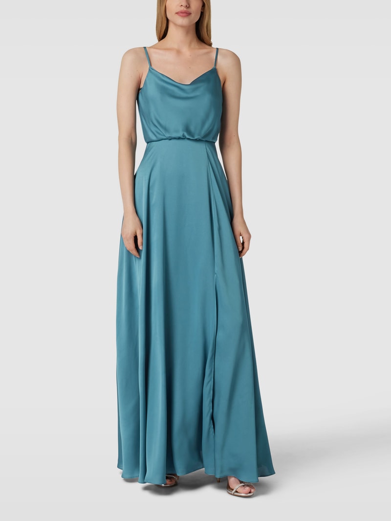 Abendkleid mit Wasserfall-Ausschnitt in ozean blau