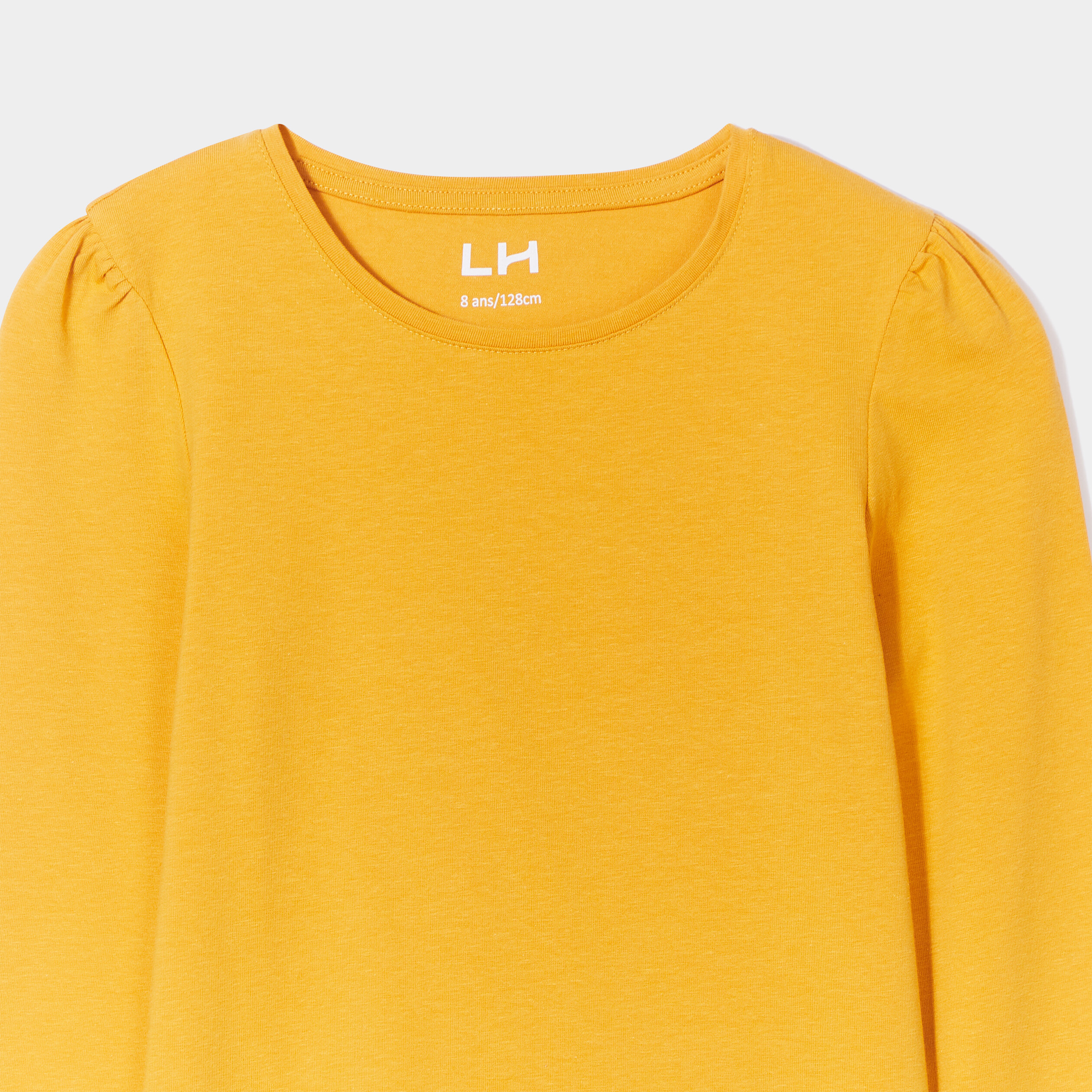 T-shirt manches longues à fronces jaune moutarde fille | La Halle