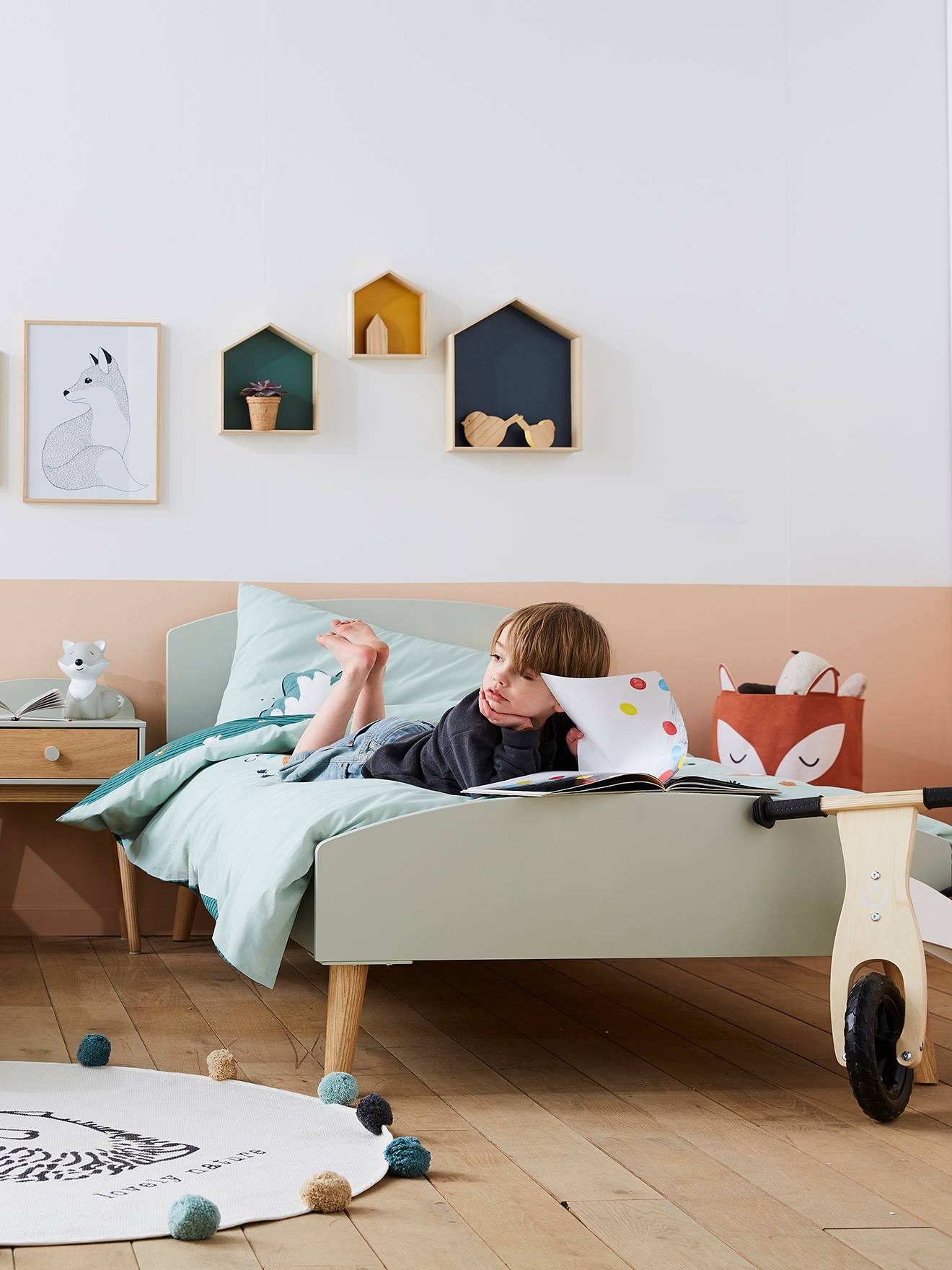Vertbaudet Kinderbett KONFETTI - zartrosa/natur
