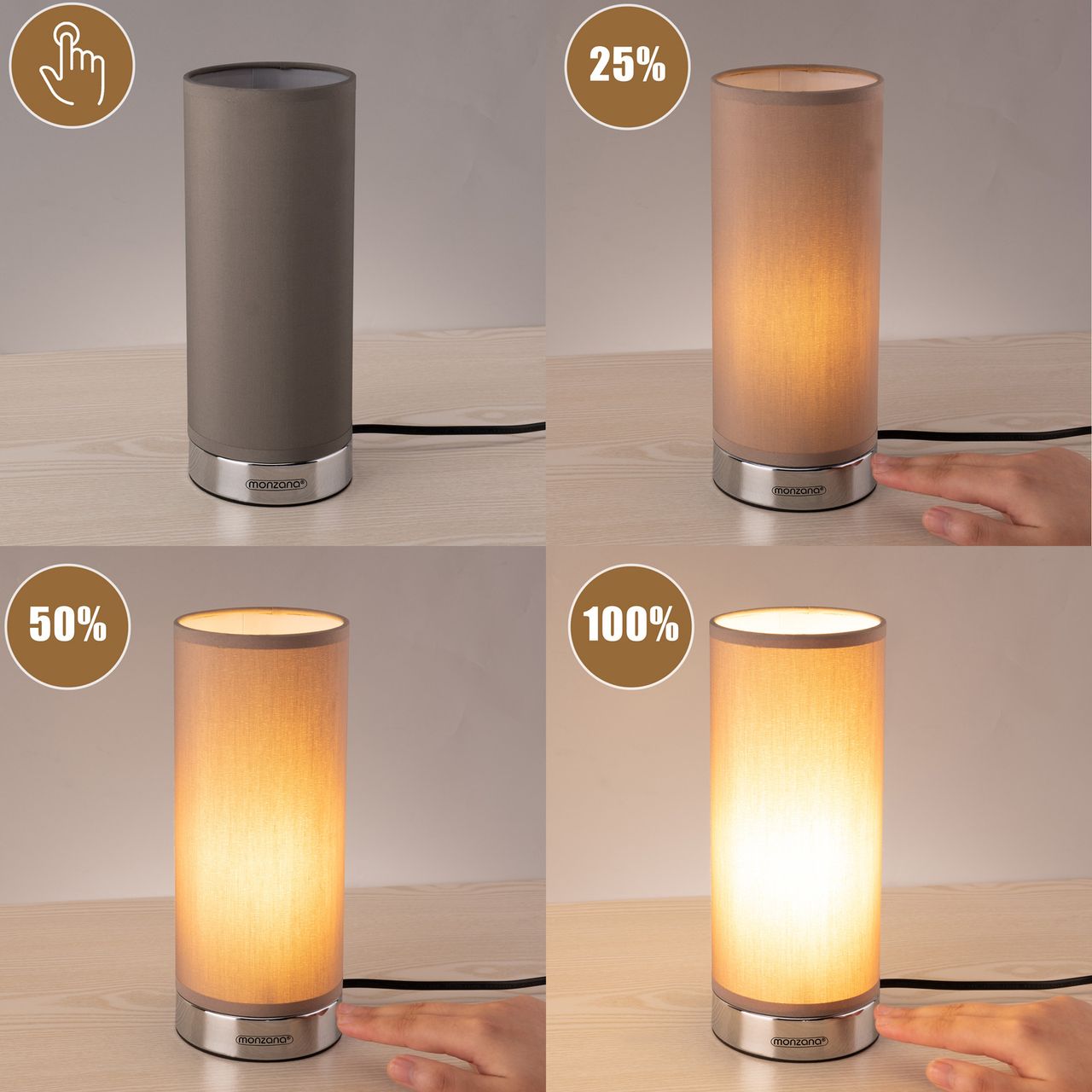Casaria monzana® Dimmbare Tischleuchte Poppy 2er Set taupe