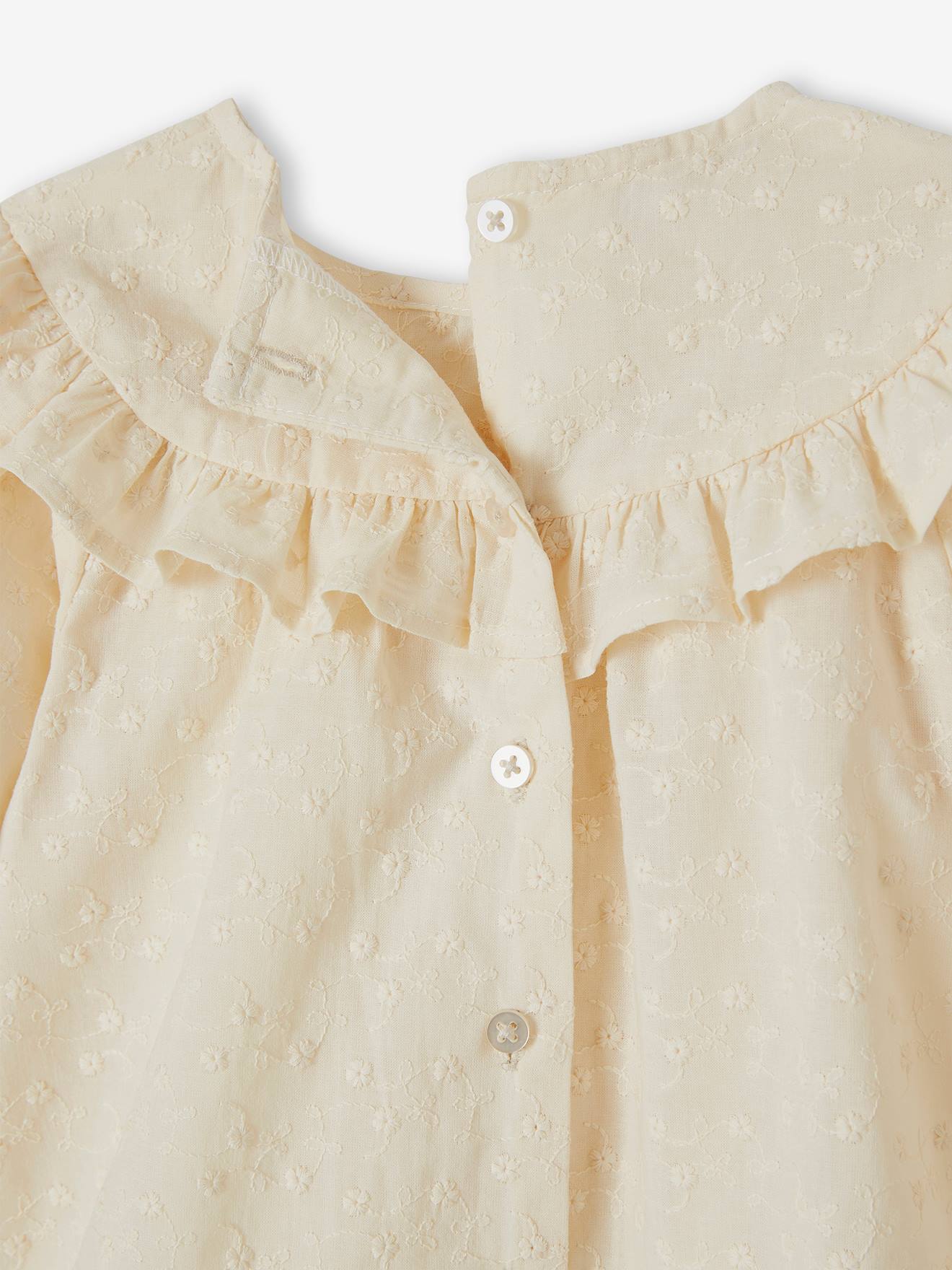 Blouse brodée bébé à volant écru