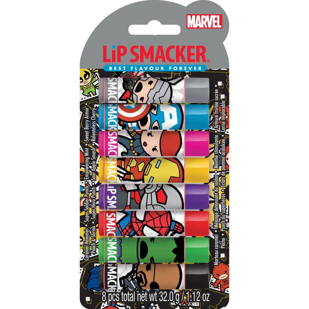 lip smacker Lip Balm Party Pack Pack de 8 baumes à lèvres des héros Marvel - assortis