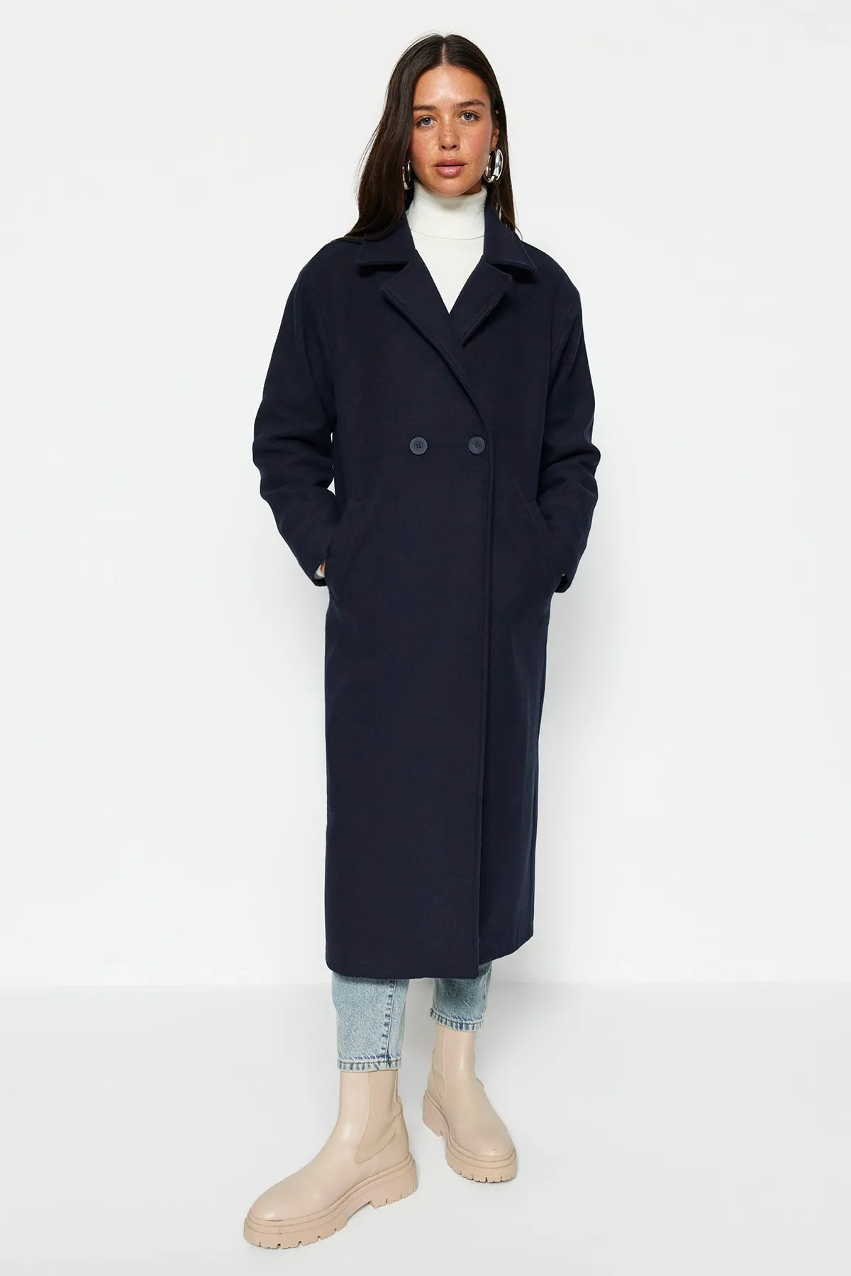 Trendyol Modest  Mantel - Dunkelblau - Zweireihig