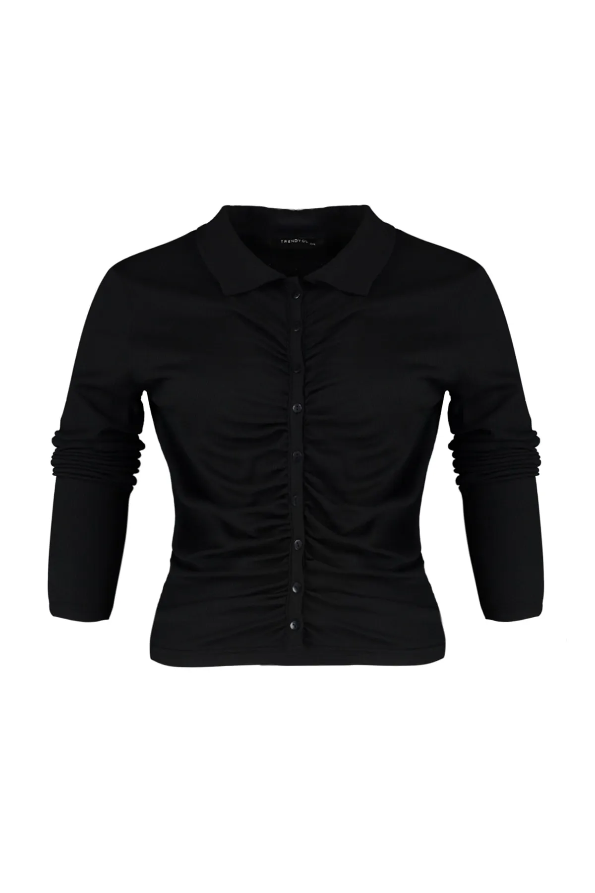 Trendyol Curve  Schwarzes, körperbetontes, gerafftes Strickhemd TBBAW23AX00001